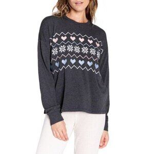 P.J. Salvage Womens Gray Embroidered Crewneck Split Hem Sweatshirt NWT
